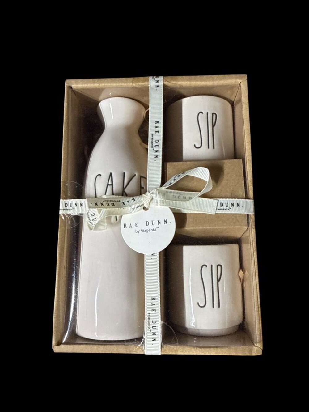 Rae Dunn White SAKE & SIP Set by Magenta Ceramic Set New in Box